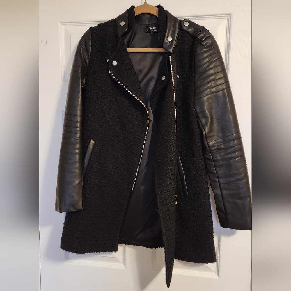 Bardot Black Jacket with Leather Sleeves